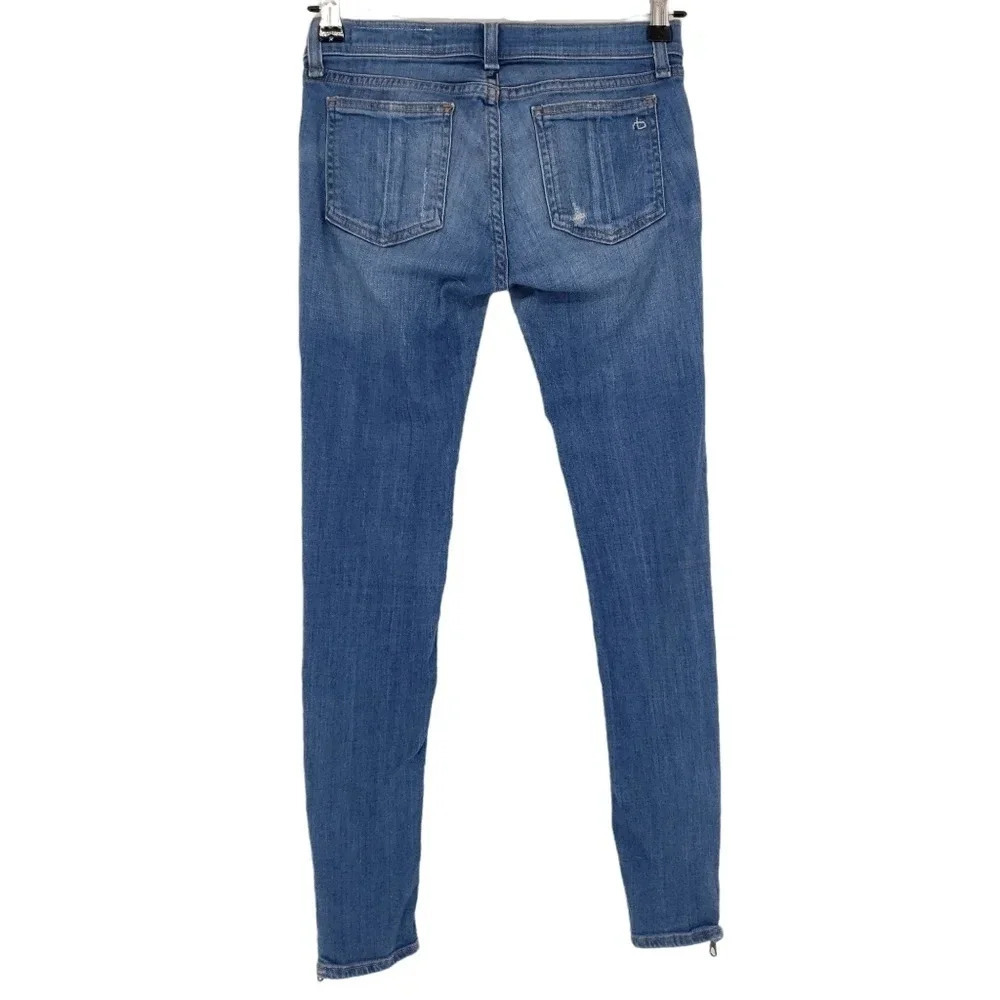 Rag & Bone Skinny Moto Jeans Medium Wash Zip Ankle Distressed Denim - Picture 6 of 12